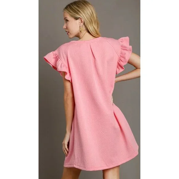 NWT Umgee Criss Cross Jacquard Knit Dress Light Pink~Pockets~MEDIUM - Picture 4 of 5